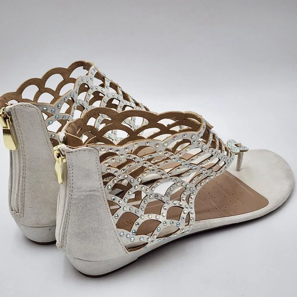 Women Rhinestones Flats Sandals Flip Flops Beach Summer‎ Sandals Size 10